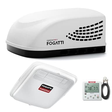 FOGATTI RV Air Conditioner 15000 BTU Roof top with Heat Strip Non-Ducted Camper AC Unit, 115V AC 15.5A, including with Air Distribution Box, White InstaCool Series