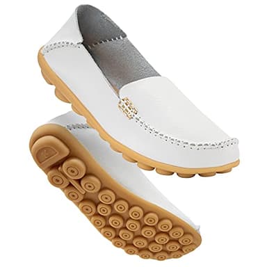 DUOYANGJIASHA Women's Comfortable Loafers Casual Round Toe Moccasins Wild Driving Flats Soft Walking Shoes Women Slip On White