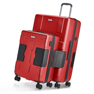 TACH Patented Connecting Hard Shell 2 Piece Luggage Set - 20 & 28 inch Luggage | Large & Carry-On Rolling Suitcases - Wine Red