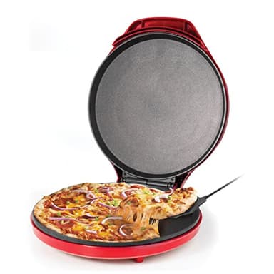 Betty Crocker Pizza Maker Plus, 12" Indoor Electric Grill, Nonstick Griddle Pan for Pizzas, Quesadillas, Tortillas, Nachos and more, 12" Electric Griddle for Delicious Meals and Snacks, Red