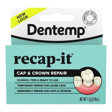 Dentemp Recap-It Cap and Crown Repair Dental Kit - Fast Acting Formula Dental Cement for Loose Caps (Pack of 1) - Temporary Cement for Crown and Bridge