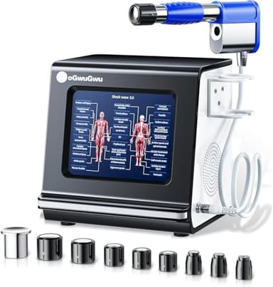 oGwuGwu Clinic-Grade Shockwave Therapy Machine, Deep Relief for Chronic Pain, 10Bar for Back Pain/Plantar Fasciitis/Tennis Elbow, 9 Heads + Smart Touchscreen, Non-Invasive Physical Therapy Device