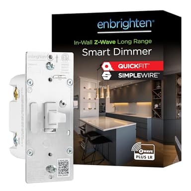 Enbrighten 800 Series Z-Wave Toggle Dimmer, Long Range 800LR, Quick Fit, Simple Wire, Direct 3-Way (No Add-On Switch Needed), Smart Hub Required, Compatible with Alexa, Google Home, 76595