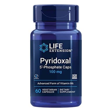 Life Extension Pyridoxal 5'-Phosphate Caps—Vitamin B6, 100 mg, Bioactive B6 for Cardiovascular, Kidney & Nerve Health—Gluten-Free, Non-GMO, Vegetarian—60 Vegetarian Capsules