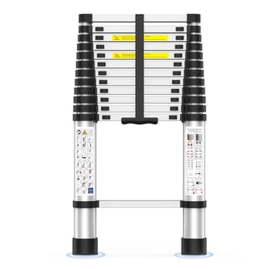 Telescoping Ladder,12.5 FT Extension Ladder, Heavy Duty 330lbs Max Capacity, Multi-Purpose Collapsible Ladder for RV or Outdoor Work Black