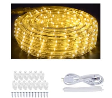 JUNWEN 40ft LED Rope Lights Outdoor Warm White, Connectable, Waterproof 110V 432LED Flexible LED Rope Lighting for Walkways, Patios, Gardens, Fences, Porches,Indoor Outdoor Decoration