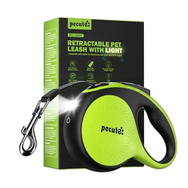 Retractable Dog Leash with Light, 16.4 ft Retractable Pet Leash with Anti-Slip Soft Grip, 360° Tangle-Free, One-Button Control, Reflective Leashes for Small Medium Dog Up to 66 lbs