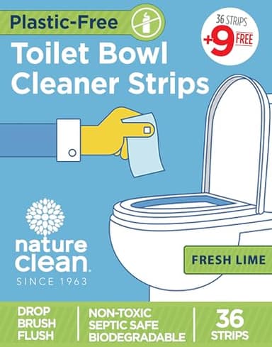 Nature Clean Non-Toxic Toilet Bowl Cleaner Strips, Plastic-Free, Natural, Septic Safe, Zero Waste, Refresh Toilets & Bathroom with Fresh Scent, 36 + 9 Pack