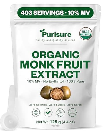Organic Monk Fruit Extract Powder, 125g (4.41oz), No Fillers Pure USDA Organic Monk Fruit Extract Sweetener with No Aftertaste, Zero Calorie & Zero Carbs, Keto & Paleo Friendly 403 Servings