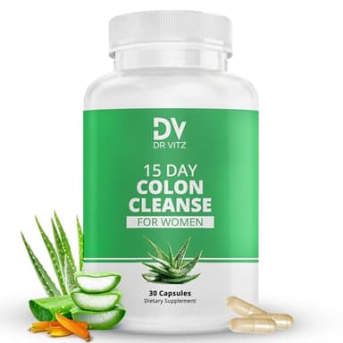 Dr Vitz 15 Day Colon Cleanse for Women – Natural Detox Pills with Herbs, Fiber & Probiotics – Bloating & Constipation Relief, Weight Loss & Gut Health Reset – 30 Capsules