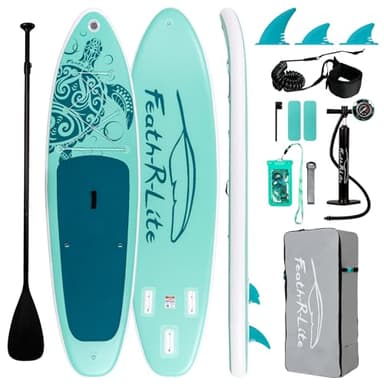FEATH-R-LITE Inflatable Paddle Board Stand Up Paddleboards for Adults SUP with Complete Premium Accessories Pump, Adjustable Paddle, Leash, Three Fins, Waterproof Phone Bag, Repair Kit, Backpack