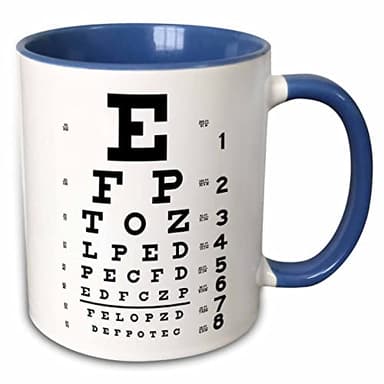 3dRose mug_110446_6 "Eye Chart Alphabet In Black" Two Tone Mug, Blue/White, 11 oz