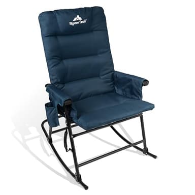 RoamTrail Oversized Rocking Camping Chair, Portable Folding Lawn Chair for Adults, Comfortable Padded High Back Outdoor Chair with Side Pocket for Garden, Patio, Outside, Supports 400 LBS