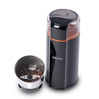 KRUPS Silent Vortex Electric Coffee Grinder: 3 oz Capacity, 5x Quieter, 175W Motor for Coffee Beans, Spices & Herbs - Removable Dishwasher-Safe Bowl, 12-Cup Yield, Black