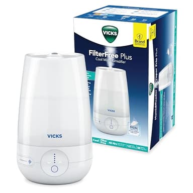 Vicks FilterFree Plus Cool Mist Plus Humidifier (VUL565), Medium Room –Filter-Free Cool Mist Humidifier for Baby, Kids and Adult Rooms, Works with Vicks VapoPads
