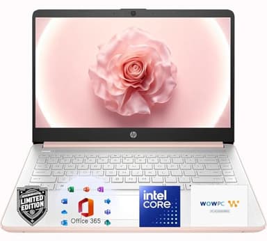HP 14″Rose Gold Lightweight Laptop, with Office 365 & Copilot AI, Intel Processor, 4GB RAM Memory, 64GB SSD + 1TB Cloud Storage