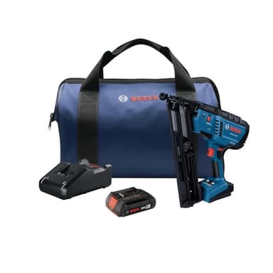 BOSCH GNH18V-15MAB12 18V Brushless 15-Gauge Angled Finish Nailer - Cordless Power, One-Handed Activation, Tool-Free Jam Clearing, with 2 Ah Power Battery and Charger