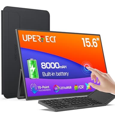 UPERFECT Portable Monitor Touchscreen 15.6'', Laptop Monitor with Bluetooth Keyboard, Built-in 8000mAh Battery | Adjustable Stand | Speakers, Ultra-Slim External Screen for Phone, Game Console