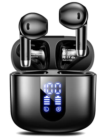 Haqquio Wireless Earbuds, Bluetooth Headphones with Deep Bass Stereo, 48H Playback Ear Buds with LED Power Display, Lightweight, IPX7, in-Ear Earphones with Mic for iPhone/Android/iPad, Black
