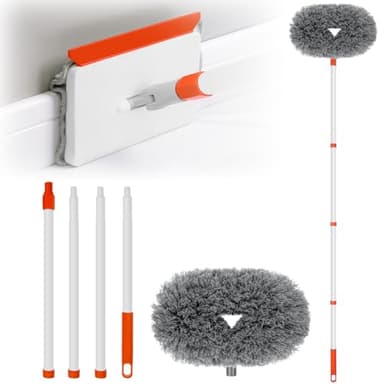 Baseboard Cleaner Tool with Handle, Extendable Long Handle Baseboard Cleaning Duster with Reusable Pads for Floorboard, Ceiling Fan Blade Cleaner Duster (Gray)