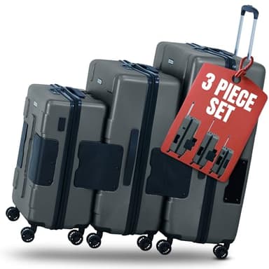 TACH Patented Connecting Hard Shell 3 Piece Luggage Set - 20, 24 & 28 inch Luggage | Carry-On, Medium & Large Rolling Suitcases - Slate Grey