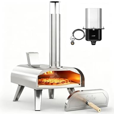 BIG HORN OUTDOORS 12" Multi-Fuel Pizza Oven, Portable Outdoor Pizza Oven, Wood Fired & Propane Gas, Pellet Pizza Maker with Pizza Stone