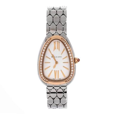 Bvlgari, Pre-Loved Serpenti Seduttori Quartz Watch Stainless Steel and Rose Gold with Diamond Bezel 25, Silver