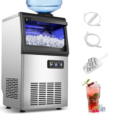 Zomagas Commercial Ice Maker Machine 110LBS/24H, Undercounter or Freestanding Ice Machine with 22LBS Storage Bin, Stainless Steel Self-Cleaning for Home, Bar, Restaurant, Coffee Shop