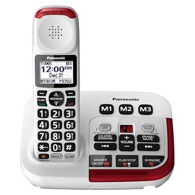 Panasonic Cordless Phone, 1 Handset Amplified Wireless Phone with Slow Talk, 40dB Volume Boost, 100dB Loud Visual Ringer, Hearing Aid Compatibility, Large Screen & Backlit Keypad - KX-TGM420W (White)