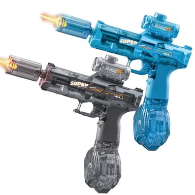 2 Pack Electric Water Gun with LED Light, Rechargeable Battery,Water Blaster Squirt Guns for Kids Adults Range Up to 32 ft,Outdoor Summer Water Toys (Black and Blue)