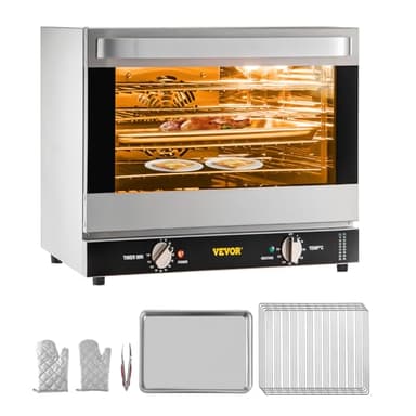 VEVOR Commercial Convection Oven, 66L/60Qt, Half-Size Conventional Oven Countertop, 1800W 4-Tier Toaster w/Front Glass Door, w/Trays Wire Racks Clip Gloves, 120V
