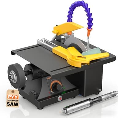 PYY Lapidary Saw - Jewelry Rock Saw w/Upgraded Diamond Blades & Woodworking Blade, DIY Art Project Lapidary Equipment 0-10000 RPM 350W for Cutting Rocks & Polishing, 10"*8", Black