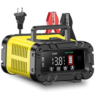 E-FAST 20A Smart Car Battery Charger, 12V 24V Maintainer & Desulfator - Compatible with LiFePO4 Lithium, AGM, Gel, SLA, Deep Cycle - High-Power Trickle Charger for Car, Truck, RV, Boat, Marine