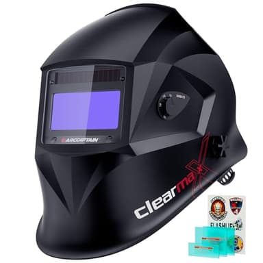 ARCCAPTAIN Large Viewing Screen Welding Helmet, 1/1/1/1 Top Optical Clarity Auto Darkening Welding Hood, 4 Arc Sensor 1/25000s Response Time True Color Welding Helmet with Adjustable Shade 4/9-13