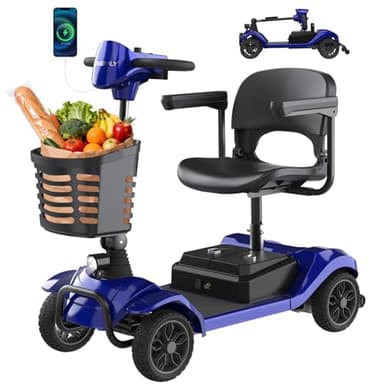 Hoverfly T4 Mobility Scooter for Seniors, Max 12.4-Mile Range & 3.7 mph, 3-Position Seat & Anti-slip Rear Wheel, Removed Battery&Quick Fold Design, Solid 9" Tire&330 lb Capacity, Ease of Assembly Blue