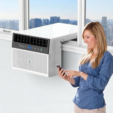 IDEALHOUSE 8000 BTU Saddle Window Air Conditioner, Over-The-Sill U Shaped Air Conditioner, Ultra Quiet Smart AC with WiFi, Cools 400 Sq. Ft, Dehumidifier, Sleep Mode, Easy Install, R32