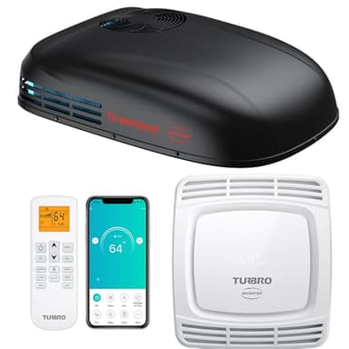 TURBRO Inverter 13.5K BTU RV Air Conditioner with Cooling and Heat Pump, Non-Ducted Low-Profile Rooftop Unit, Quiet Operation, WiFi & Remote Control, LED Atmosphere Light, Black