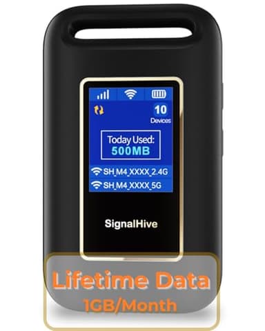 SIGNALHIVE 4G LTE Mobile Hotspot(1GB of Monthly Data), Security, No SIM Card, 8hrs Battery Life, Up to 10 Devices, Portable WiFi Hotspot for Travel