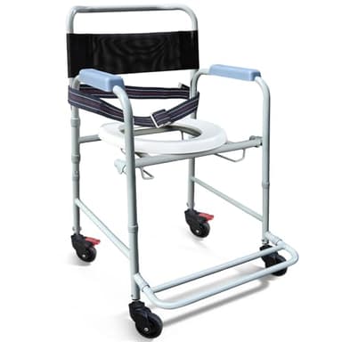 Aliseniors 3-in-1 Rolling Shower Chair with Wheels, Bedside Commode Transport Wheelchair, Waterproof Inside Bathroom & Toilet Chair for Handicap, Elderly, Injured or Disabled, 250 lbs