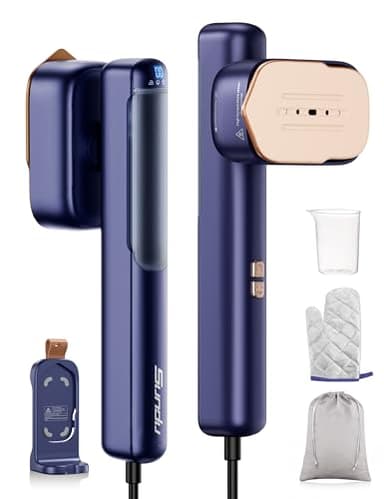 Travel Steamer for Clothes, 110-240V Dual Voltage Portable 2-in-1 Steamer ＆ Iron 2 In 1 Mini Handheld Garment Steamer Iron, 1100W, Large Ceramic Heat Panel for Home & Global & Europe Traveling