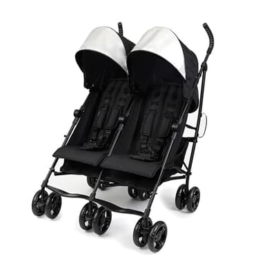 Summer Infant 3Dlite Folding Lightweight Side by Side Double Stroller with 5-Point Safety Harness for Infants and Toddlers, Black