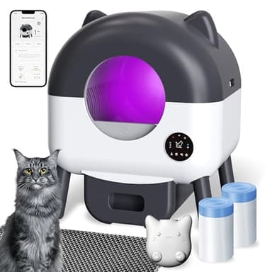 Automatic Self Cleaning Litter Box, MeowWhimsy Extra Large Automatic Cat Litter Box Self Cleaning Robot S7 for Cats, Smart Safety Sensors-App Control-Low Noise, Washable Tray,40 pcs Trash Bag