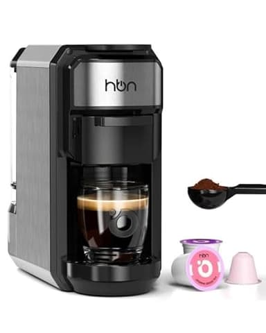 HBN 3-in-1 for Nespresso Capsule & K-Cup Pods & Ground Coffee Multi Coffee Maker Single Serve, 19Bar Programmable One-Touch Brewing Espresso Machine, 20oz Removable Water Tank, 1450W Fast Heat