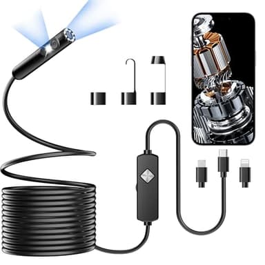 Endoscope with Light, 1920P HD Borescope with 8 Adjustable LED Lights, 16.4FT Semi-Rigid Snake Camera, IP67 Waterproof Inspection Tool for iPhone & Android - Dual Lens (Black)