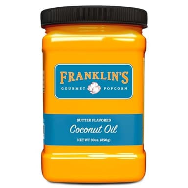 Franklin’s Gourmet Popcorn Butter Flavored Coconut Oil - 30 oz- Zero Trans Fat - Vegan & Gluten Free Movie Theater Popcorn Butter Oil