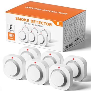 Hilmon Smoke Alarm Fire Detector,Battery Operated Photoelectric Smoke Detector with Test Button and Low Battery Warning, Fire Alarms Smoke Detectors for Home, 6 Pack
