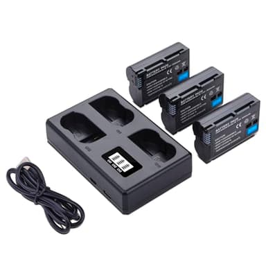 3-Pack EN-EL15 /EL15A/EL15B/EL15C Batteries with Smart Triple Slot LCD Charger for Nikon Z6 Z7 D500 D600 D610 D750 D780 D800 D800E D810 D810A D850 D7000 D7100 D7200 D7500 Cameras 2550mAh