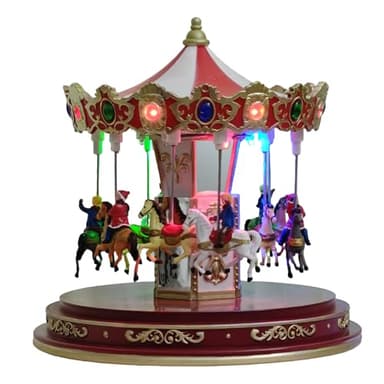 oclchnilx Christmas Village Carousel Decoration Multicolor Music Box with LED Light Beautiful Building Collection for Kids Gift