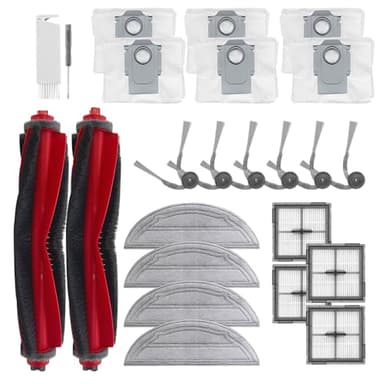 24Pcs Q10 S5+ Accessories Kit Replacement Compatible with Roborock Q10 S5+ /Q10 S5/Q10 x5 /Q10 x5+ Robot Vacuum,2 Main Brush,4 Mop Cloth Pads,6 Side Brushes,4 HEPA Filters,6 Dust Bag,1 Cleaning Tool