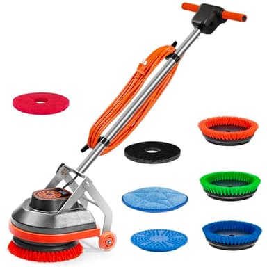 HHQ Commercial Floor Scrubber Machine, 13" Heavy Duty Orbital Floor Cleaner Buffer and Polisher- Deep Cleaning Hard Floors and Carpets with Ease, 3 Brushes & 3 Cleaning Pads, Orb-6